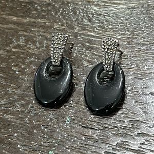 COPY - Stunning black onyx marcasite earrings set in sterling silver.